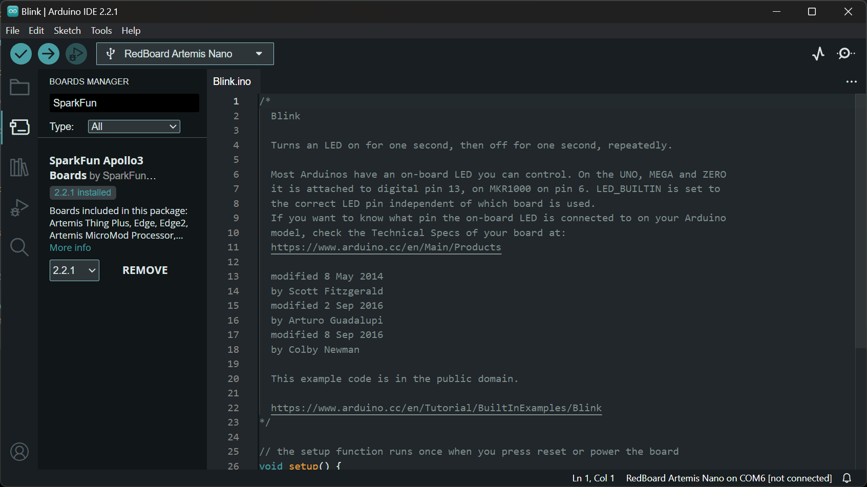 Arduino IDE and Artemis board software.